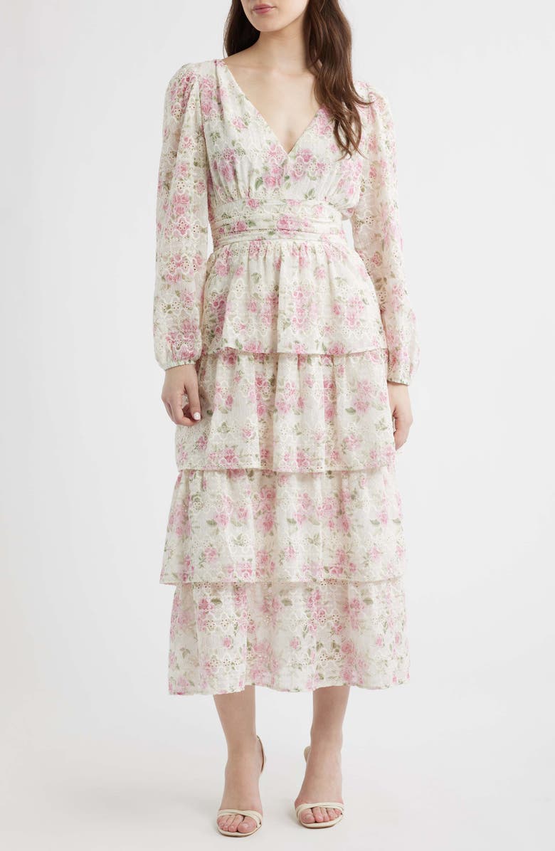 LAYERED WITH LOVE Eliana Floral Print Embroidered Long Sleeve Maxi Dress, Main, color, Blush Blossom