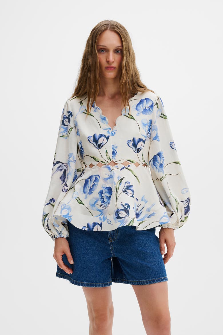 Maya Scalloped Balloon Sleeve Blouse, Main, color, Tulip Blue