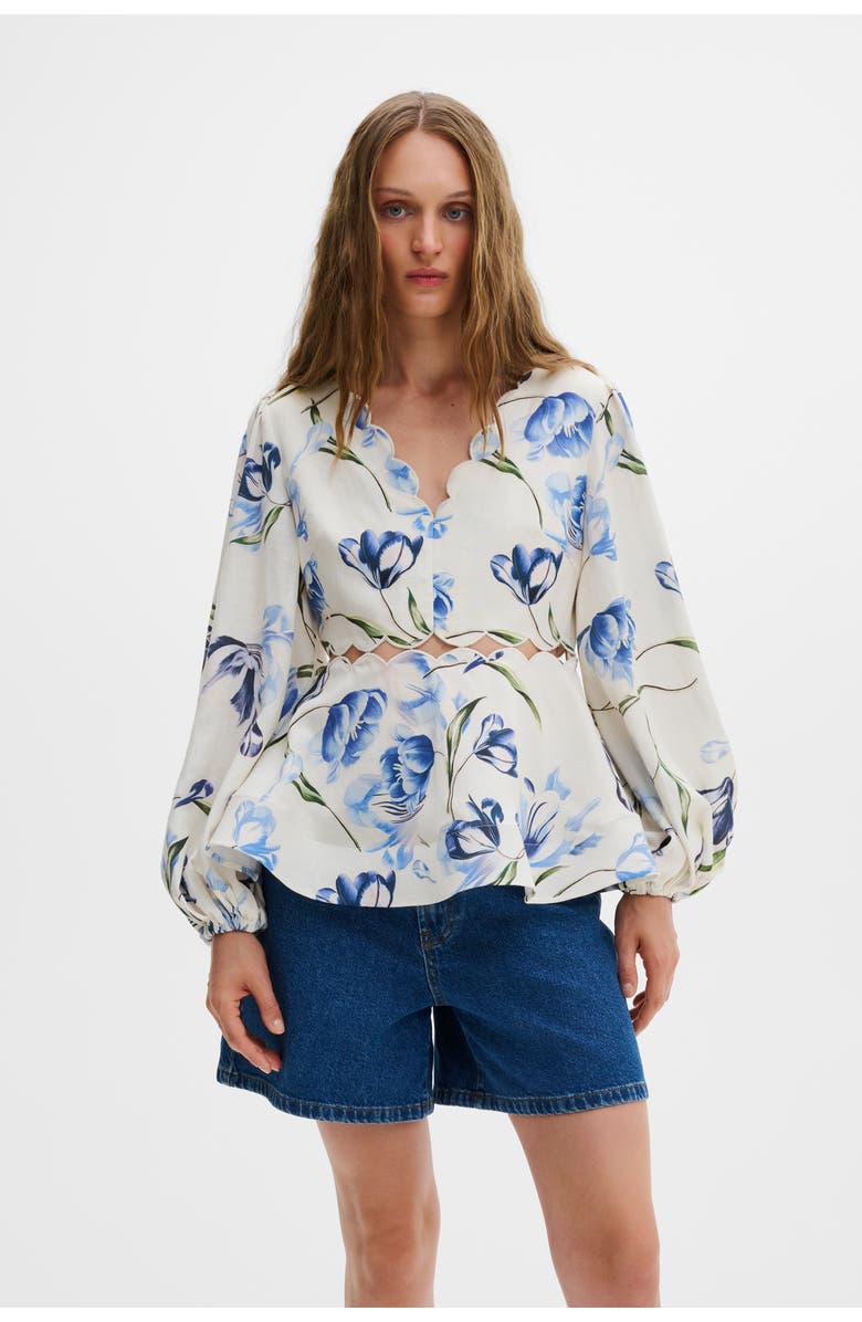 Malina Maya Scalloped Balloon Sleeve Blouse, Main, color, Tulip Blue