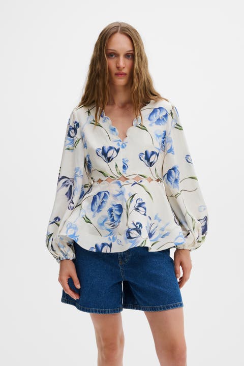 Maya Scalloped Balloon Sleeve Blouse