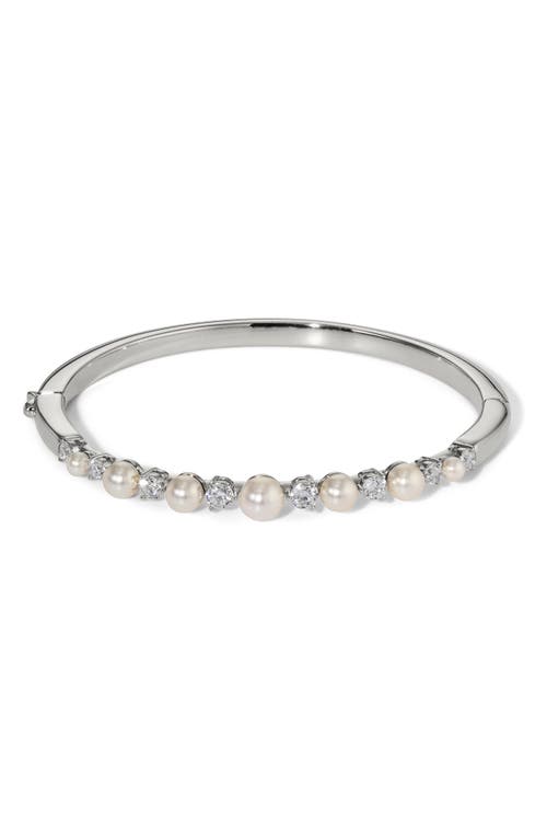 Nadri Cubic Zirconia & Faux Pearl Hinge Bangle Bracelet In Metallic
