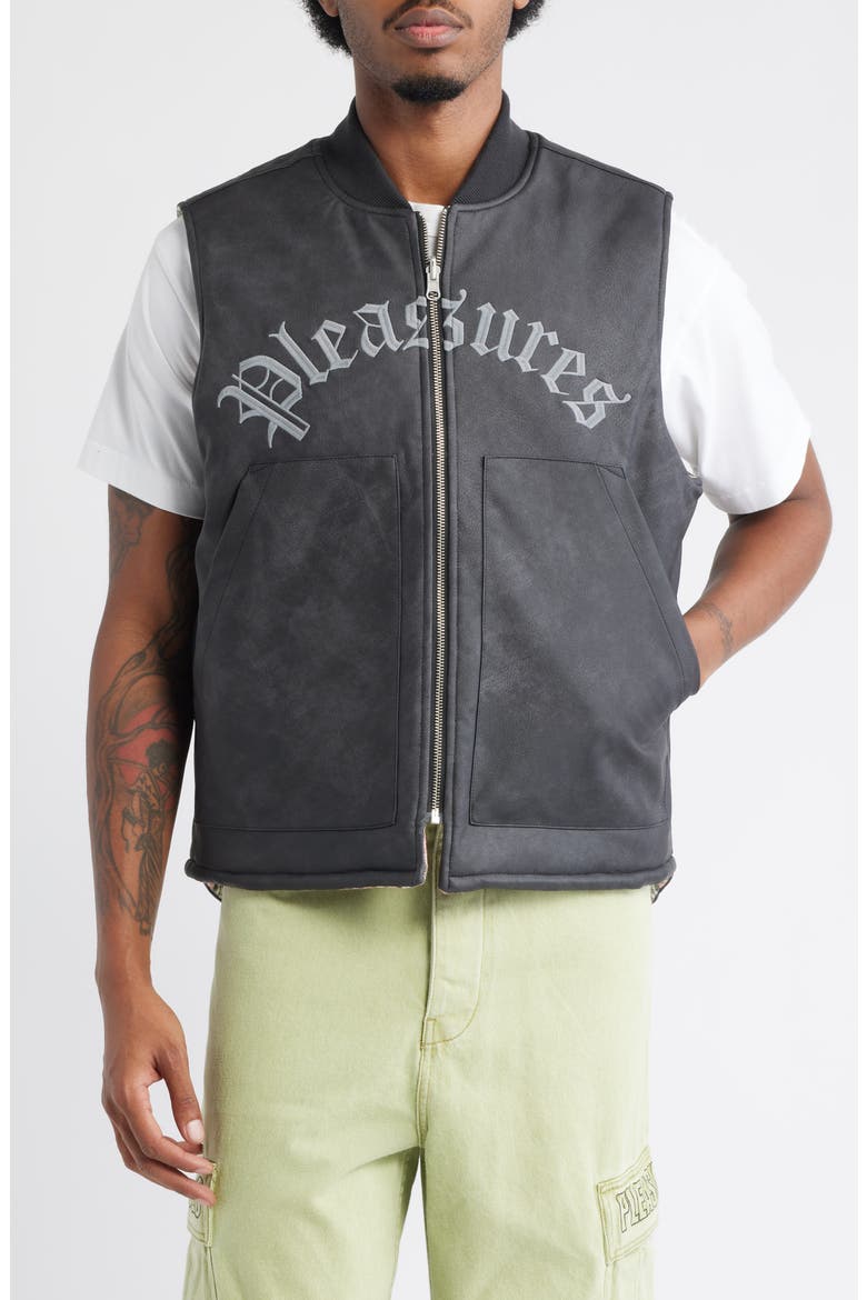 Horns Reversible Faux Leather Vest, Alternate, color, RED / BLACK