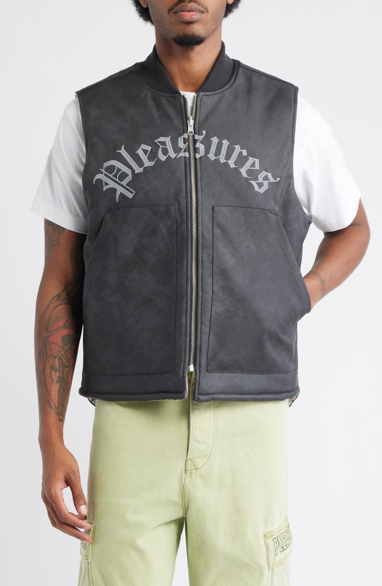 PLEASURES Horns Reversible Faux Leather Vest, Alternate, color, Red / Black