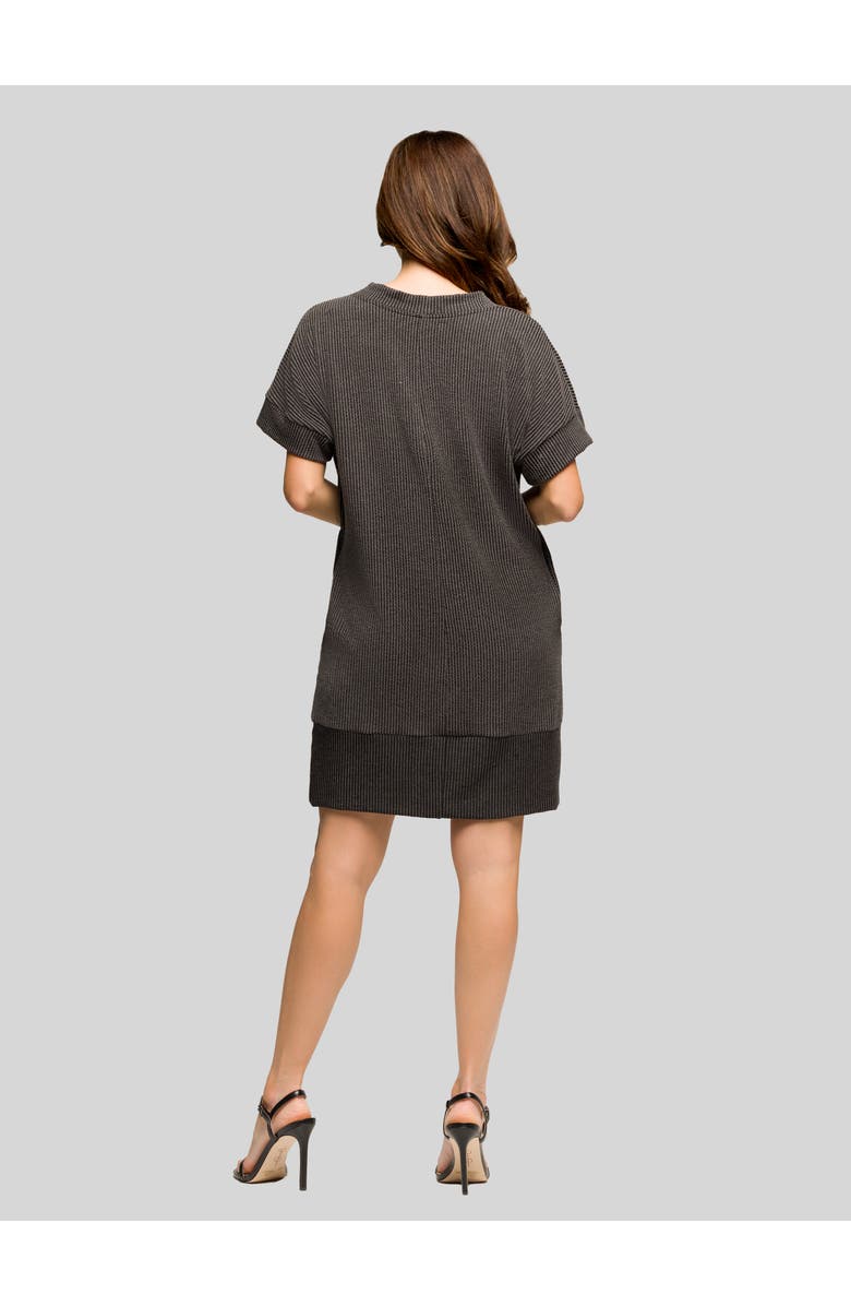 24seven Comfort Apparel Womens Ribbed Knit V Neck Short Dolman Sleeve, Alternate, color, Black