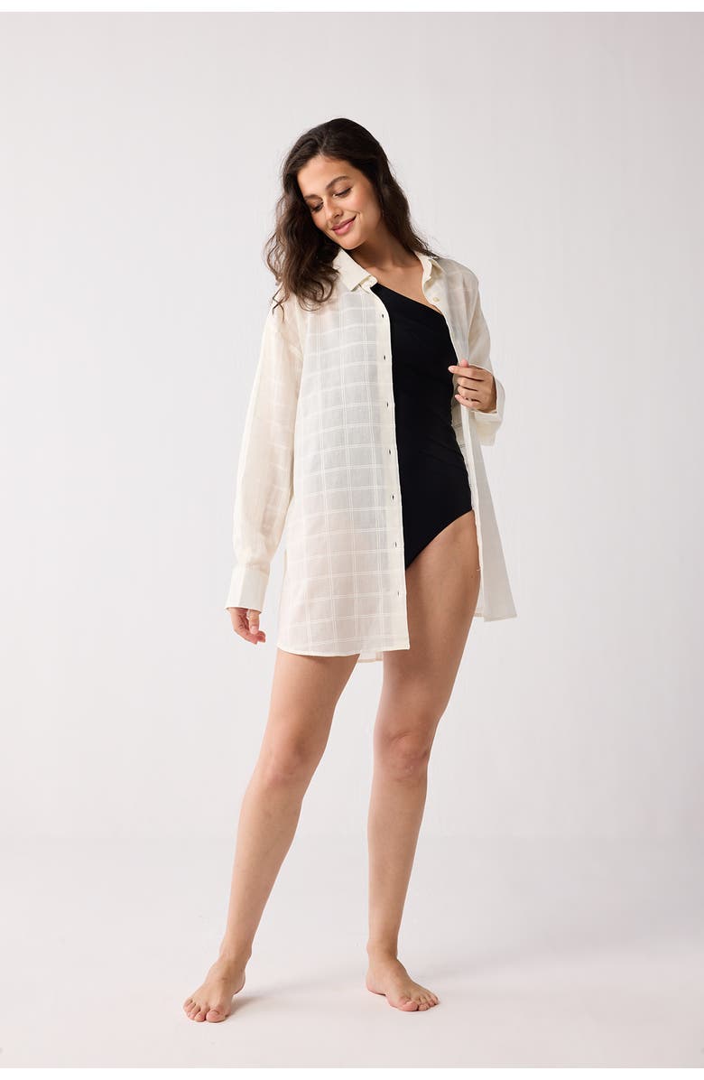 Reistor Oversized Shirt Cover-up in Textured Checks, Alternate, color, Textured Checks