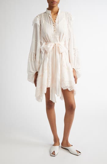 ワンピース ZIMMERMANN CRUSH LACE DRESS IN LINEN AND SILK ZIMMERMANN Crush tiered ruffled lace-trimmed linen and silk