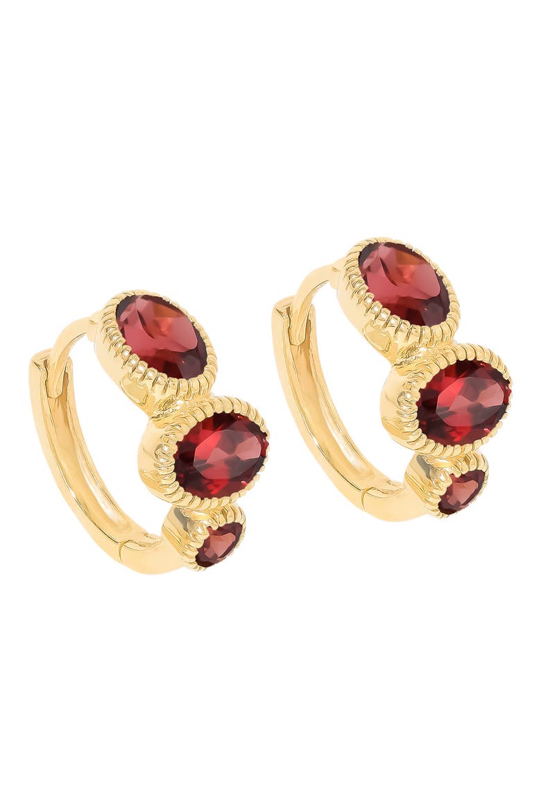 Gemstone Huggie Hoop Earrings, Main, color, RED