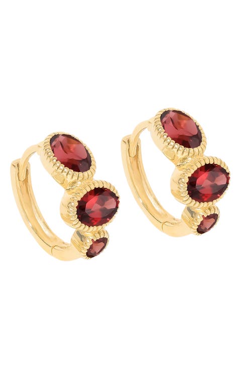 Gemstone Huggie Hoop Earrings