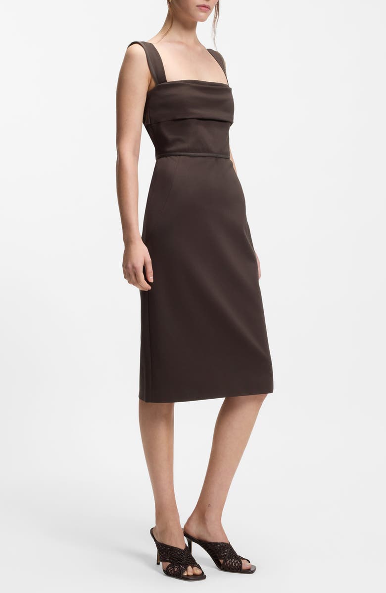 BOSS Layered Detail Slim Fit Jersey Dress, Alternate, color, Cave Brown