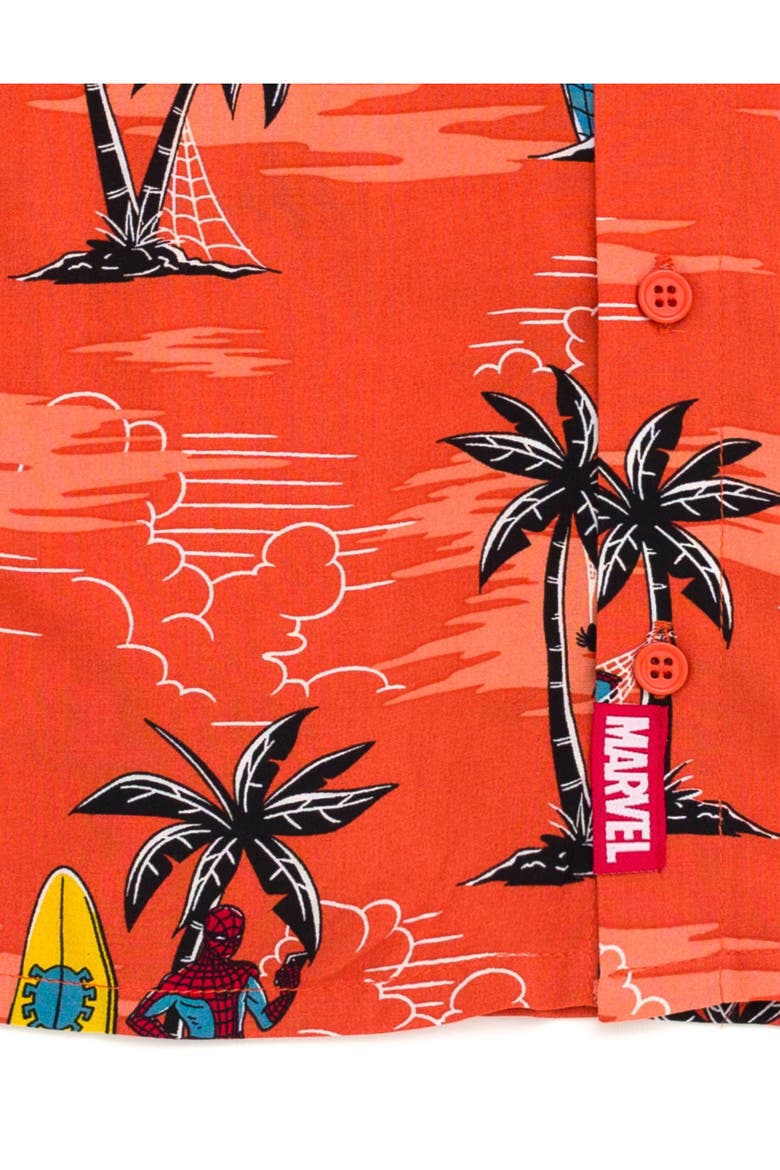 Spider-Man Button Front Hawaiian Shirt, Alternate, color, Spider Man Apricot
