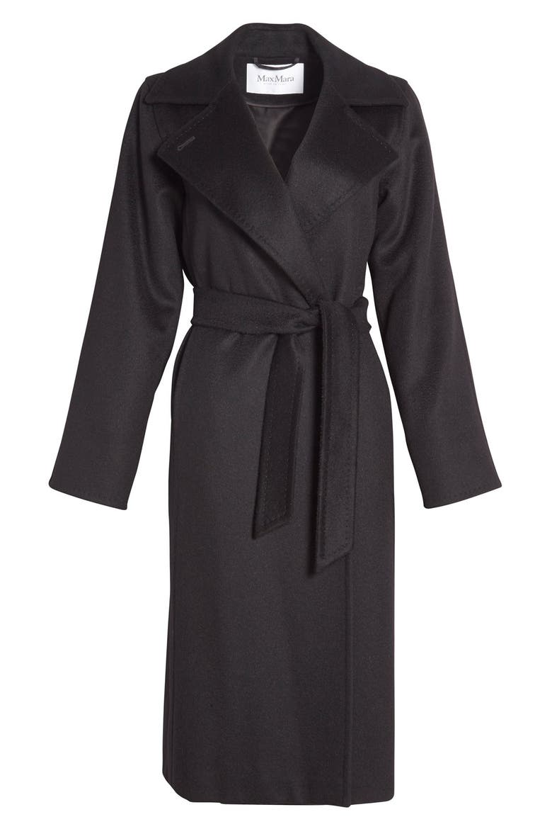 'Manuela' Camel Hair Coat, Alternate, color, BLACK