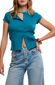 Free People Most Wanted Short Sleeve Cotton Blend Cardigan