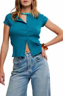 Free People Most Wanted Short Sleeve Cotton Blend Cardigan