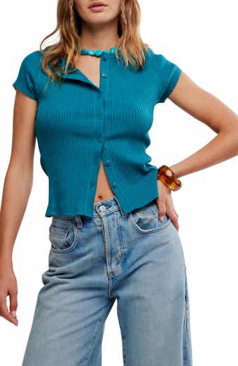 Free People Most Wanted Short Sleeve Cotton Blend Cardigan