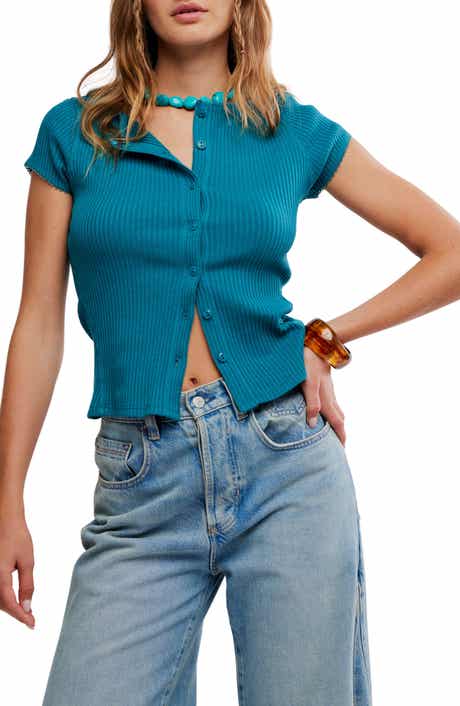 Free People Most Wanted Short Sleeve Cotton Blend Cardigan