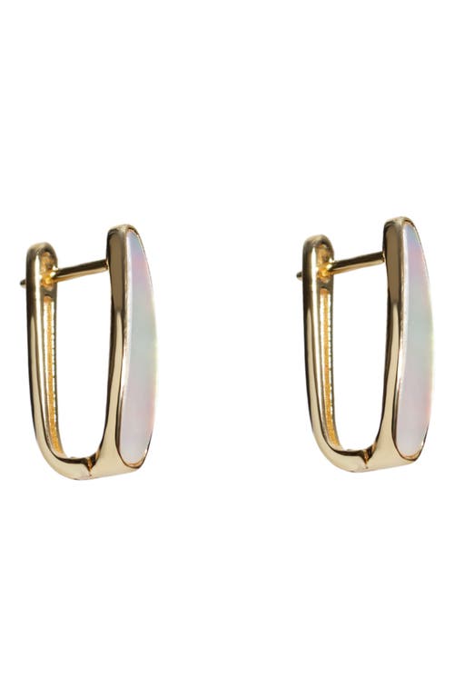 Argento Vivo Sterling Silver Mother-of-pearl Oblong Hoop Earrings In Gold