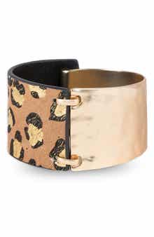 SAACHI Leopard Print Genuine Calf Hair Cuff Bracelet