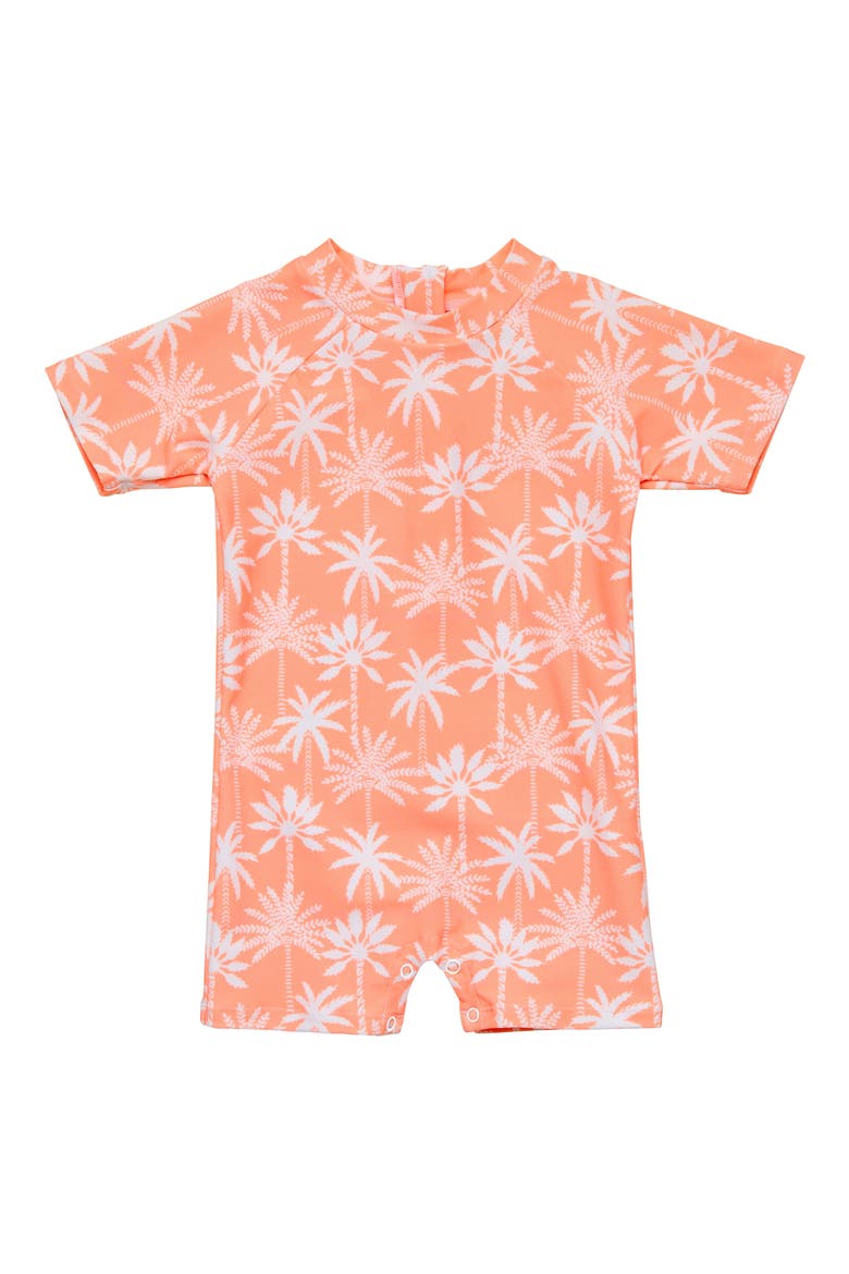 Cali Palms Short Sleeve One-Piece Rashguard Swimsuit, Main, color, ORANGE