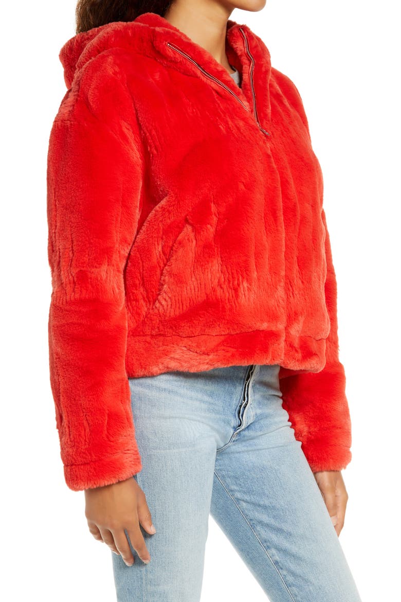 Mandy Faux Fur Hooded Jacket, Alternate, color, BLAZE