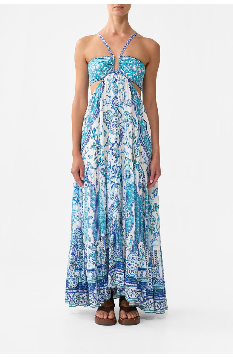 Camilla Gathered Cut Out Dress Isnik Lullaby, Main, color, Isnik Lullaby