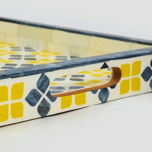 Mela Artisans Marigold Mosaic Bone Inlay Tray In Yellow