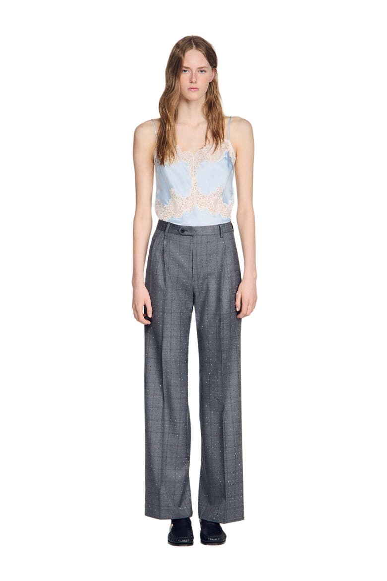 Rhinestone check wool trousers, Main, color, Dark grey