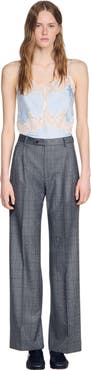 SANDRO Rhinestone check wool trousers
