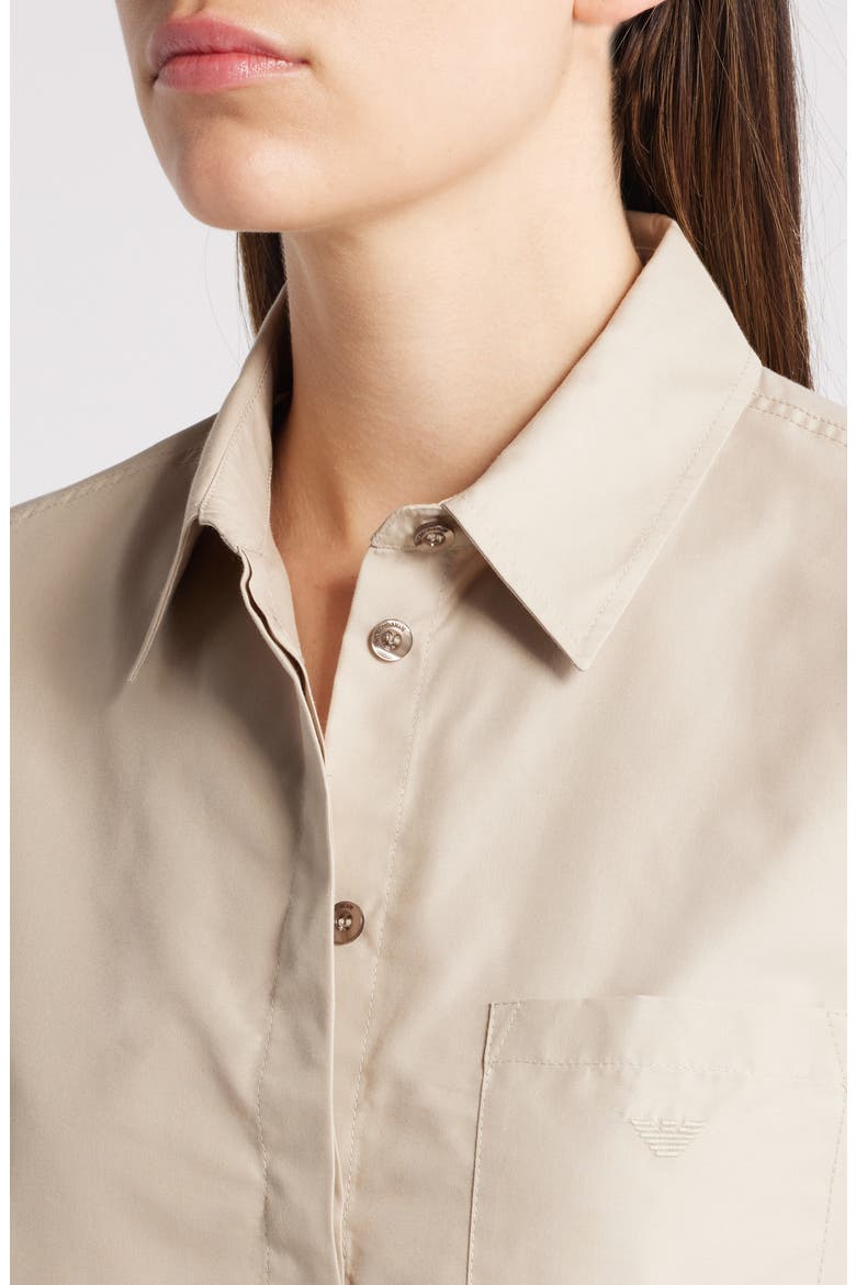 Crop Poplin Button-Up Shirt, Alternate, color, SOLID MEDIUM BEIGE