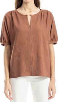 MAX STUDIO Short Sleeve Split Neck Blouse