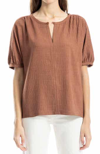 MAX STUDIO Short Sleeve Split Neck Blouse