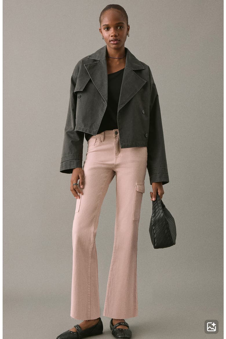 Flare Cargo Jeans, Alternate, color, PASTEL PINK