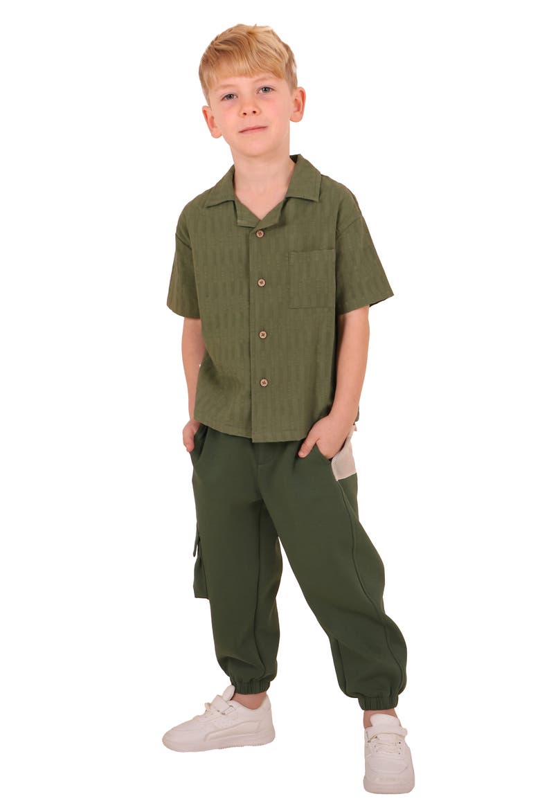 Kids' Textured Cotton Camp Shirt, Alternate, color, GREEN