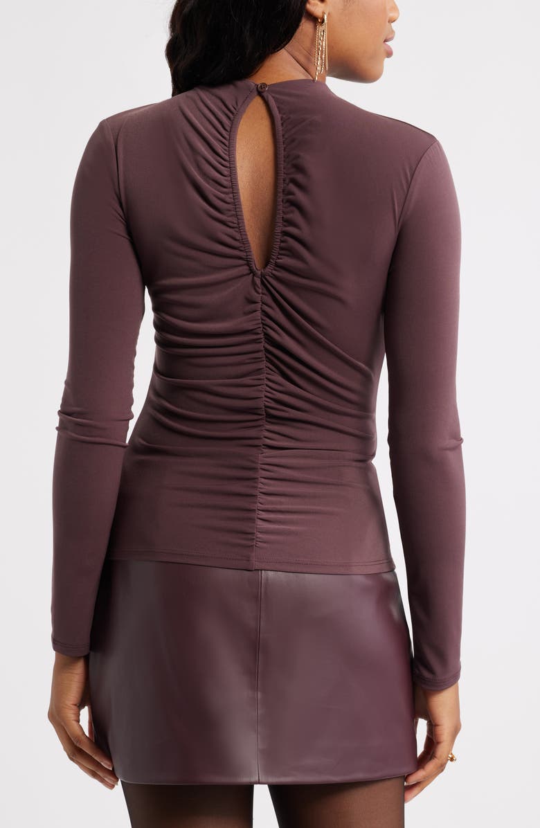 Open Edit Shirred Mock Neck Top, Alternate, color, Burgundy Fudge