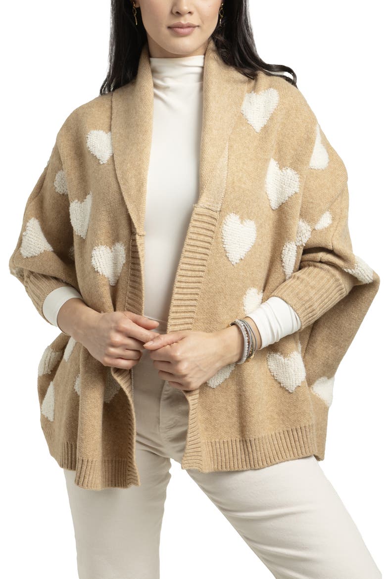 Textured Heart Cardigan, Main, color, BEIGE