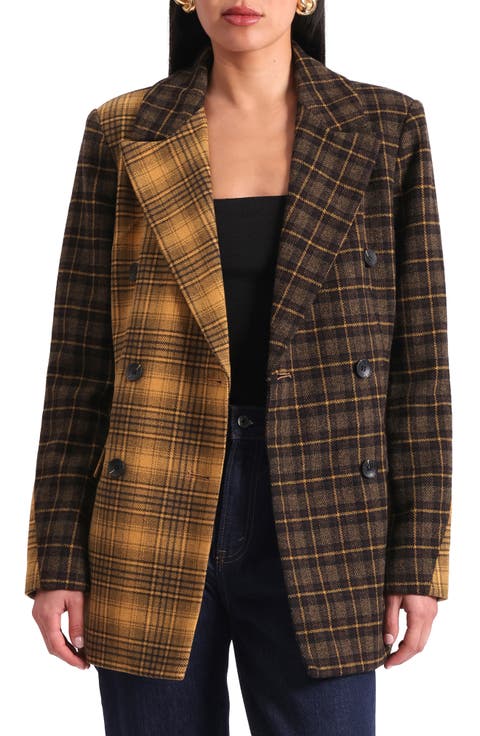 Mixed Plaid Hourglass Double Breasted Blazer