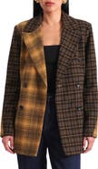 Avec Les Filles Mixed Plaid Hourglass Double Breasted Blazer