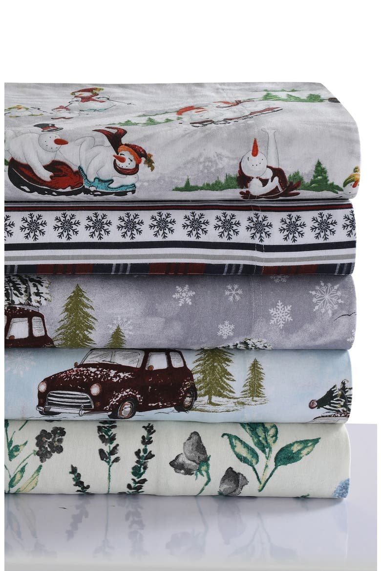 Comfy Stripe Cotton Flannel Sheet Set, Alternate, color, RED