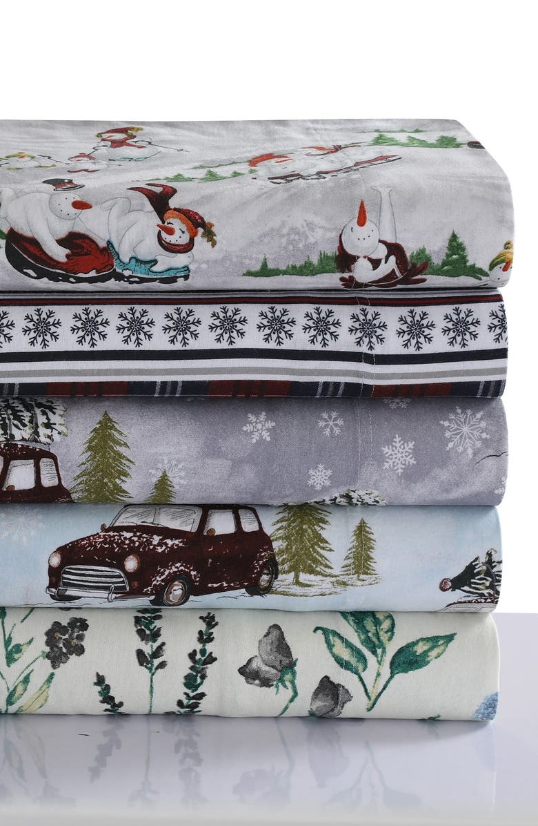 AZORES HOME Comfy Stripe Cotton Flannel Sheet Set, Alternate, color, Red