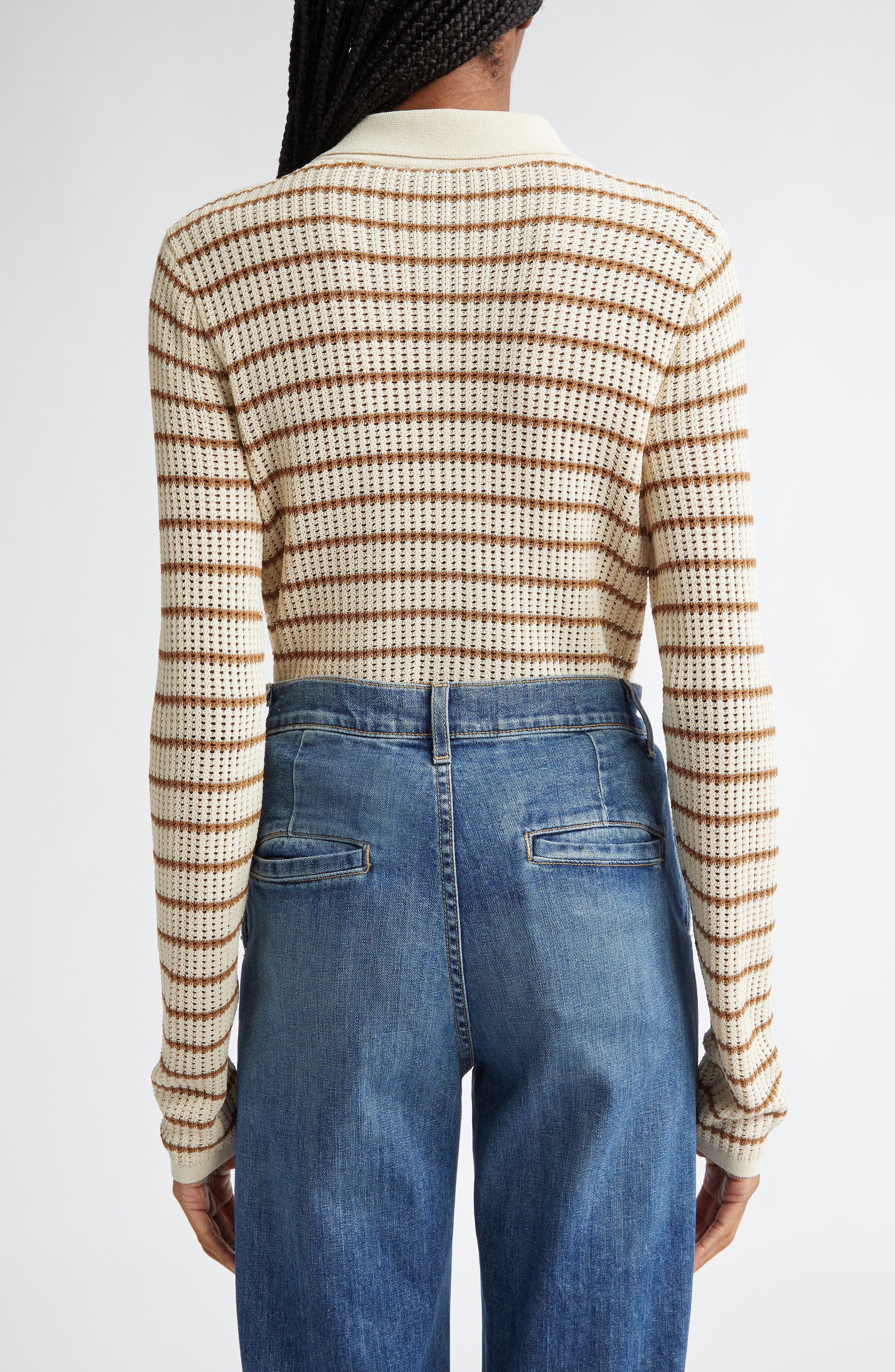 Viola Stripe Long Sleeve Polo Sweater - image 2