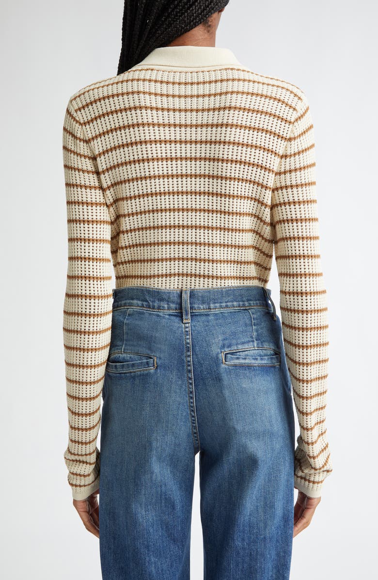 rag & bone Viola Stripe Long Sleeve Polo Sweater, Alternate, color, Ivorymult