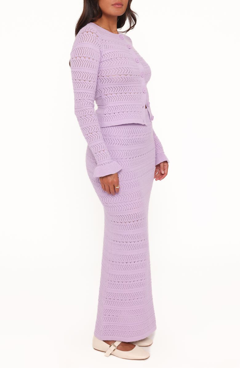 Petal & Pup Paige Pointelle Long Sleeve Cardigan & Maxi Skirt Set, Alternate, color, Lilac