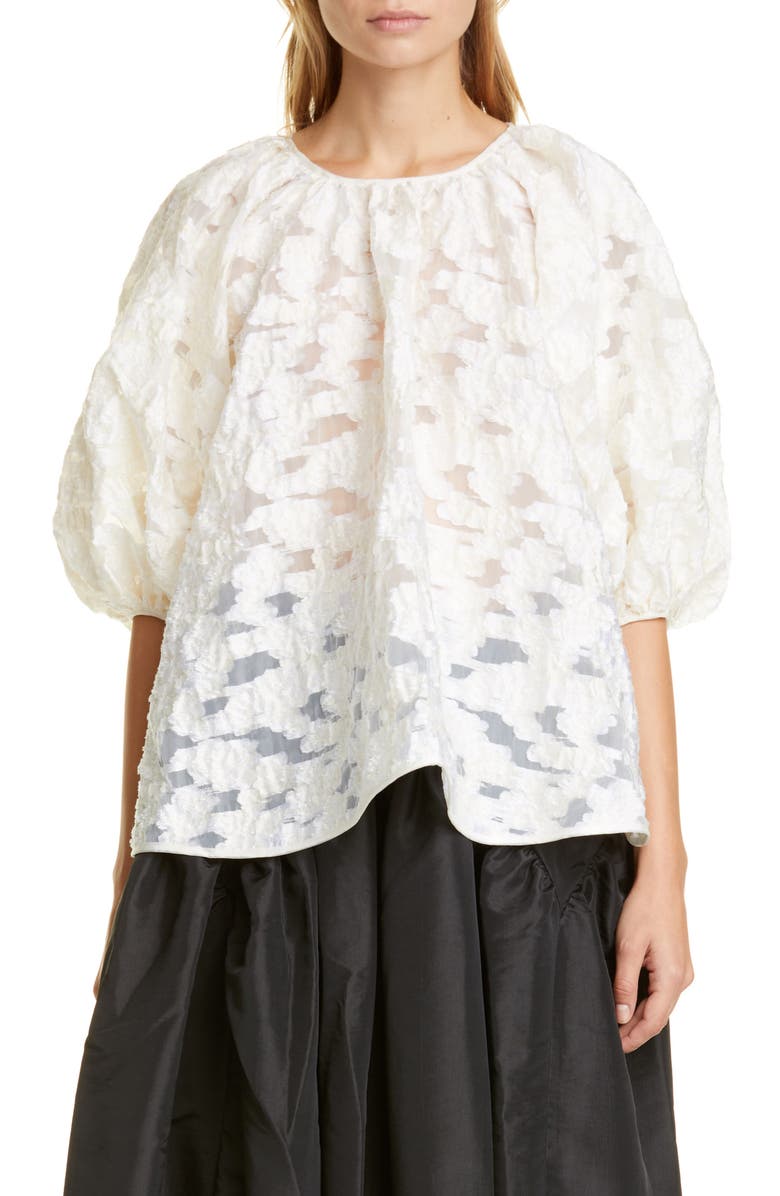 Cecilie Bahnsen Astrid Puff Sleeve Floral Fil Coupé Organza Blouse, Main, color, 