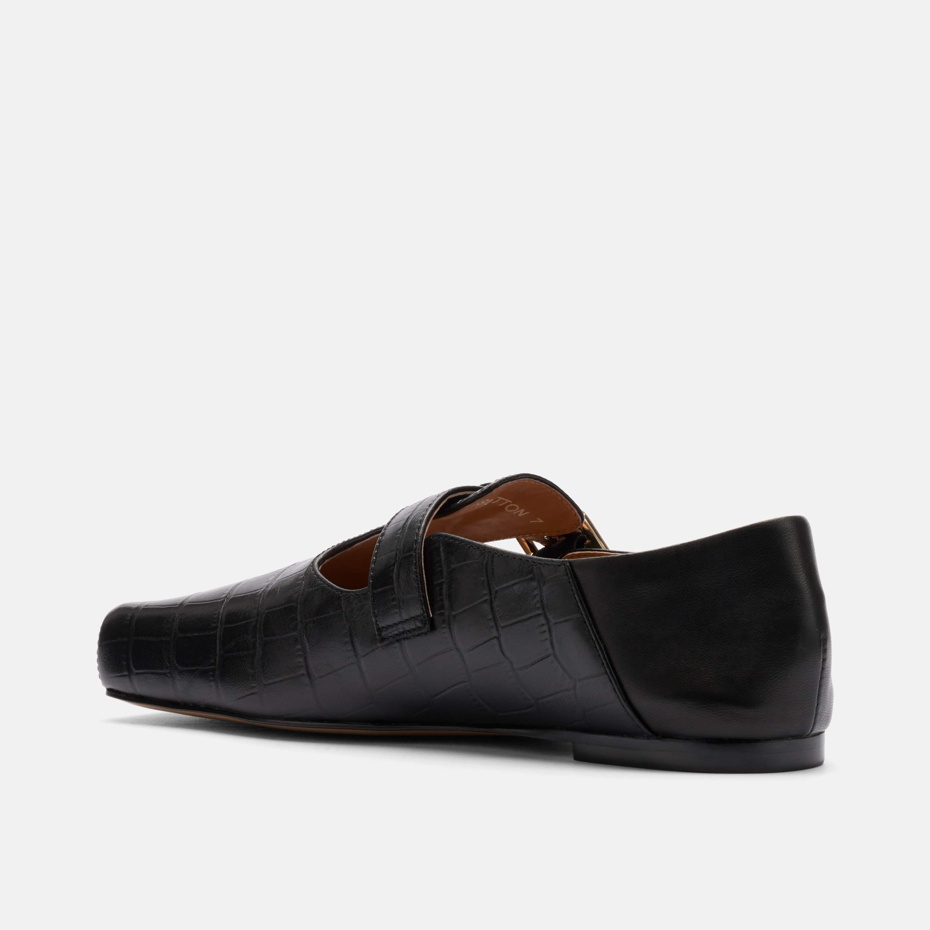 Sutton Croc Embossed Leather Mary Jane Flat, Alternate, color, Black Croc