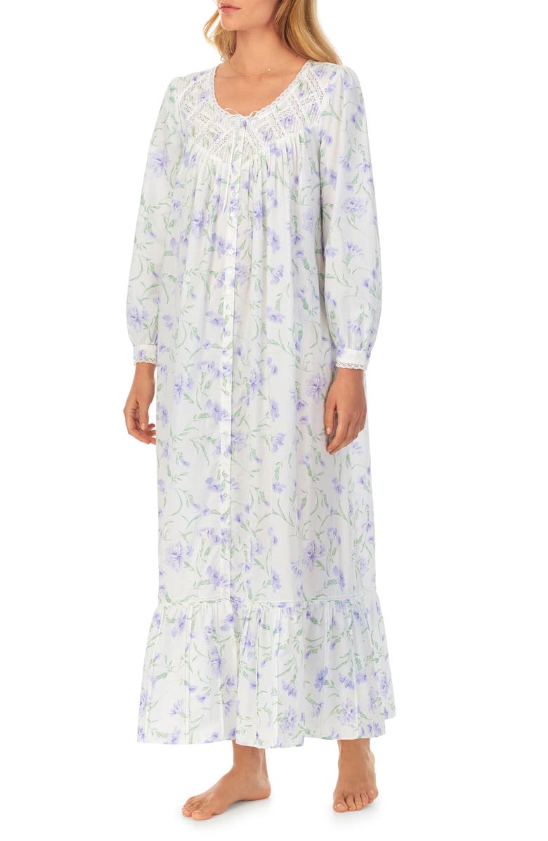 Eileen West Lace Trim Long Sleeve Cotton Lawn Ballet Nightgown, Alternate, color, 