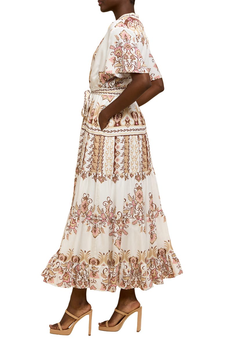 Thessa Floral Print Tie Waist Maxi Dress, Alternate, color, CREAM MULTI