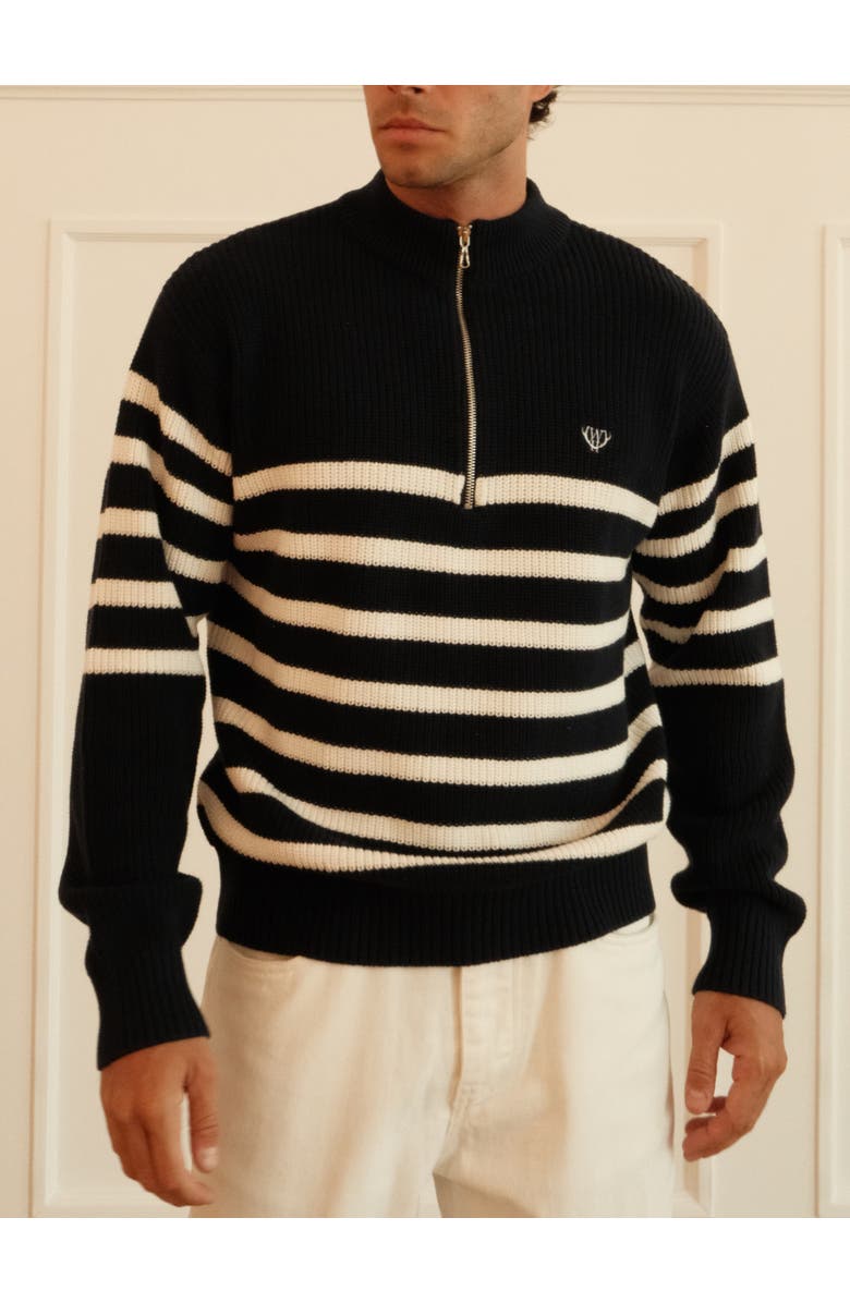 Walker & Hunt Huxley Striped Quarter Zip Sweater, Alternate, color, Navy