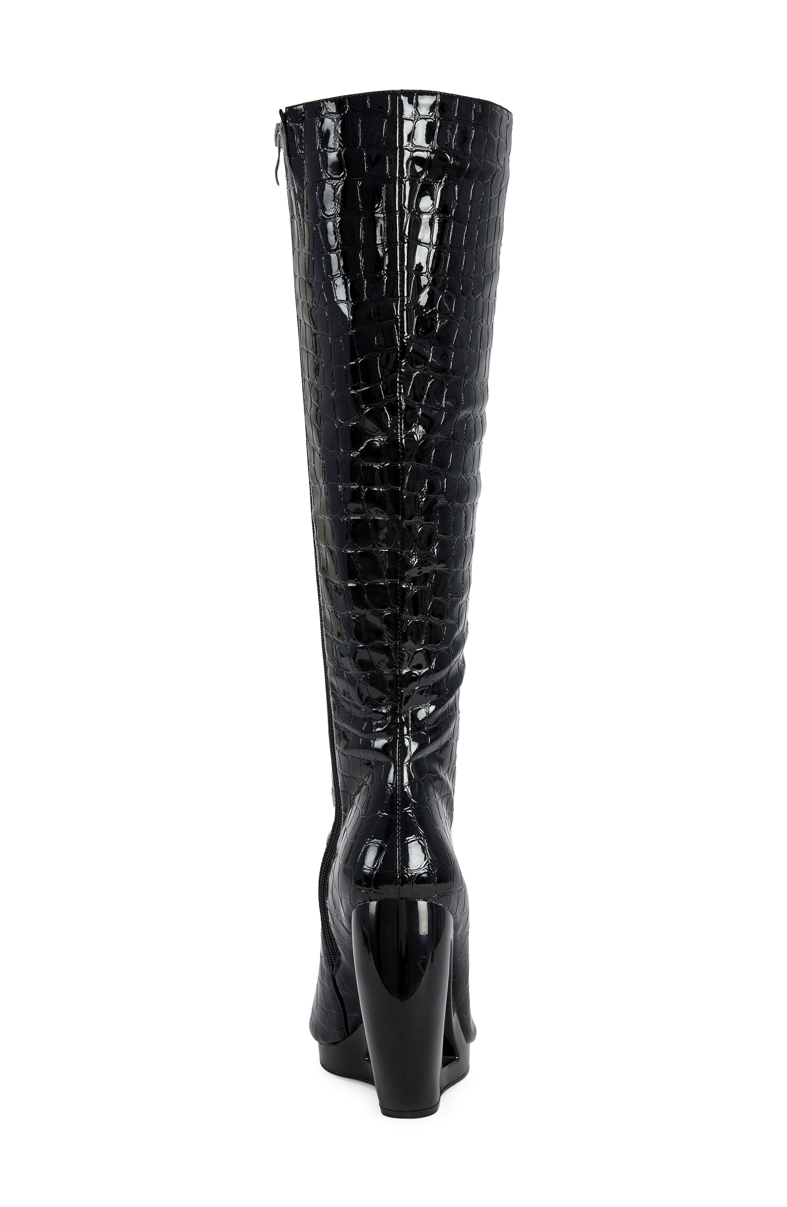 Camilla Croc Embossed Peep Toe Bootie, Alternate, color, BLACK