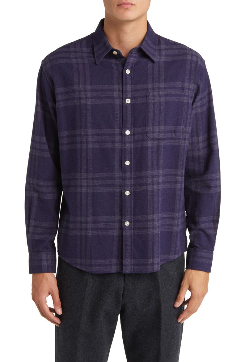 Deon 5465 Plaid Organic Cotton Flannel Button-Up Shirt, Main, color, NAVY CHECK