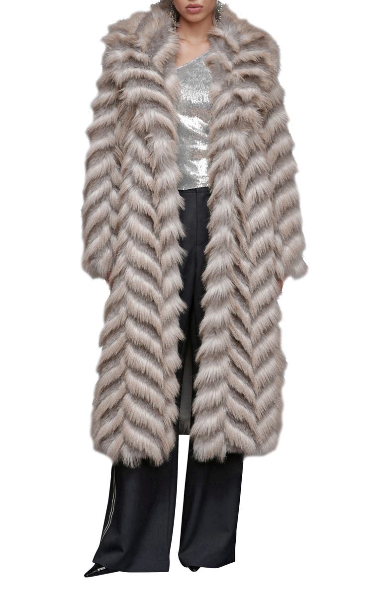 Avec Les Filles Chevron Stripe Faux Fur Coat, Main, color, Bobcat