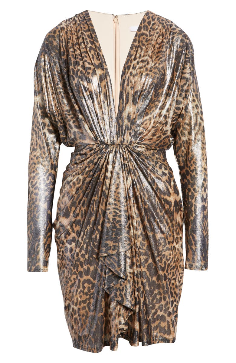 SHO by Tadashi Shoji Animal Print Plunge Neck Ruched Long Sleeve Dress, Alternate, color, 